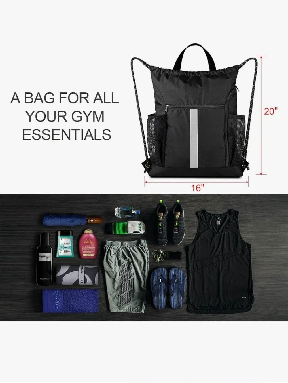 Drawstring Sports Backpack with Reflective Stripe
